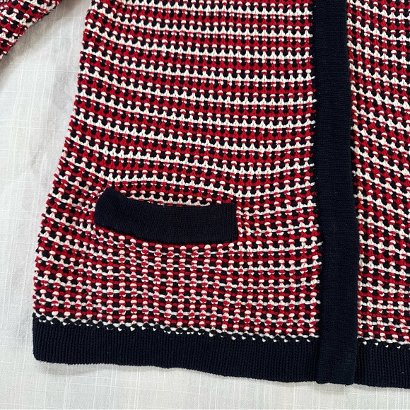 Talbots Blazer Style Cardigan Jacket Sweater Sz M-L Red Blue White Classic - Picture 6 of 14